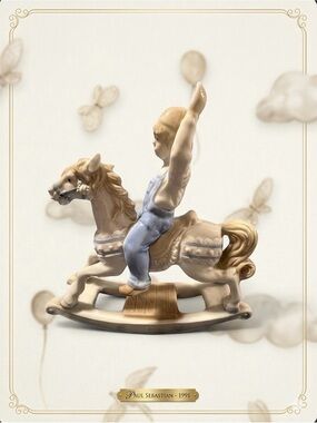 Paul Sebastian porcelain figurine of a boy on a rocking horse, dated 1991